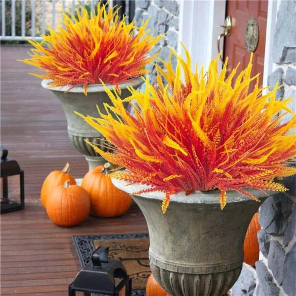 10 Bundles Artificial Fall Flowers for Outdoors Fake Plants UV Resistant Plastic